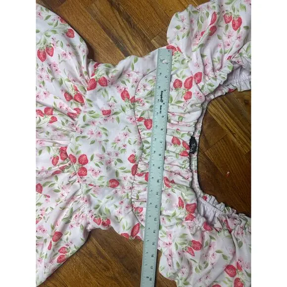 Trixxi White Strawberry Floral Puff Sleeve Dress Women’s Size Large Cottagecore - Picture 4 of 8